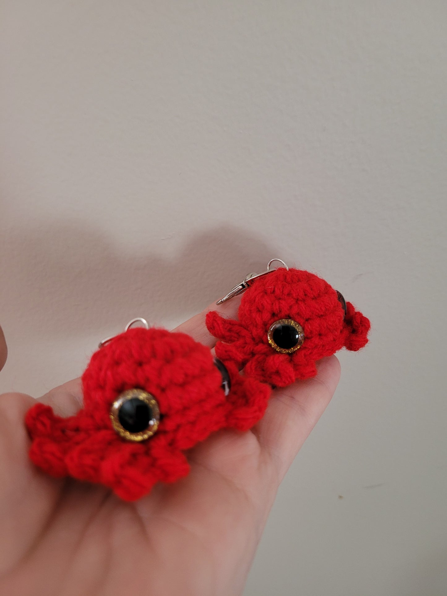 LuvKnotz Tiny Red Keychain Baby Crab Handmade Crochet - Soft Acrylic Yarn, Approx. 2" Long, OOAK stuffed animals