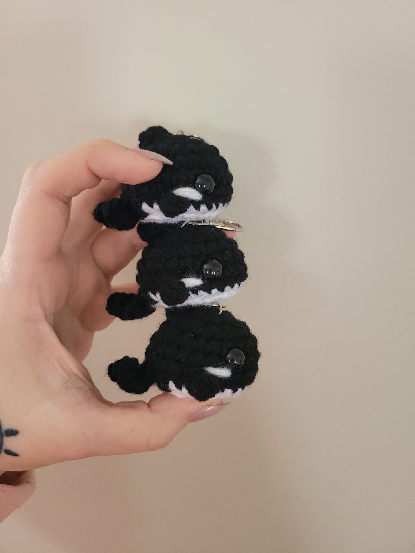 LuvKnotz Tiny Black Keychain Baby Killer Whale Handmade Crochet - Soft Acrylic Yarn, Approx. 2" Long, OOAK stuffed animals