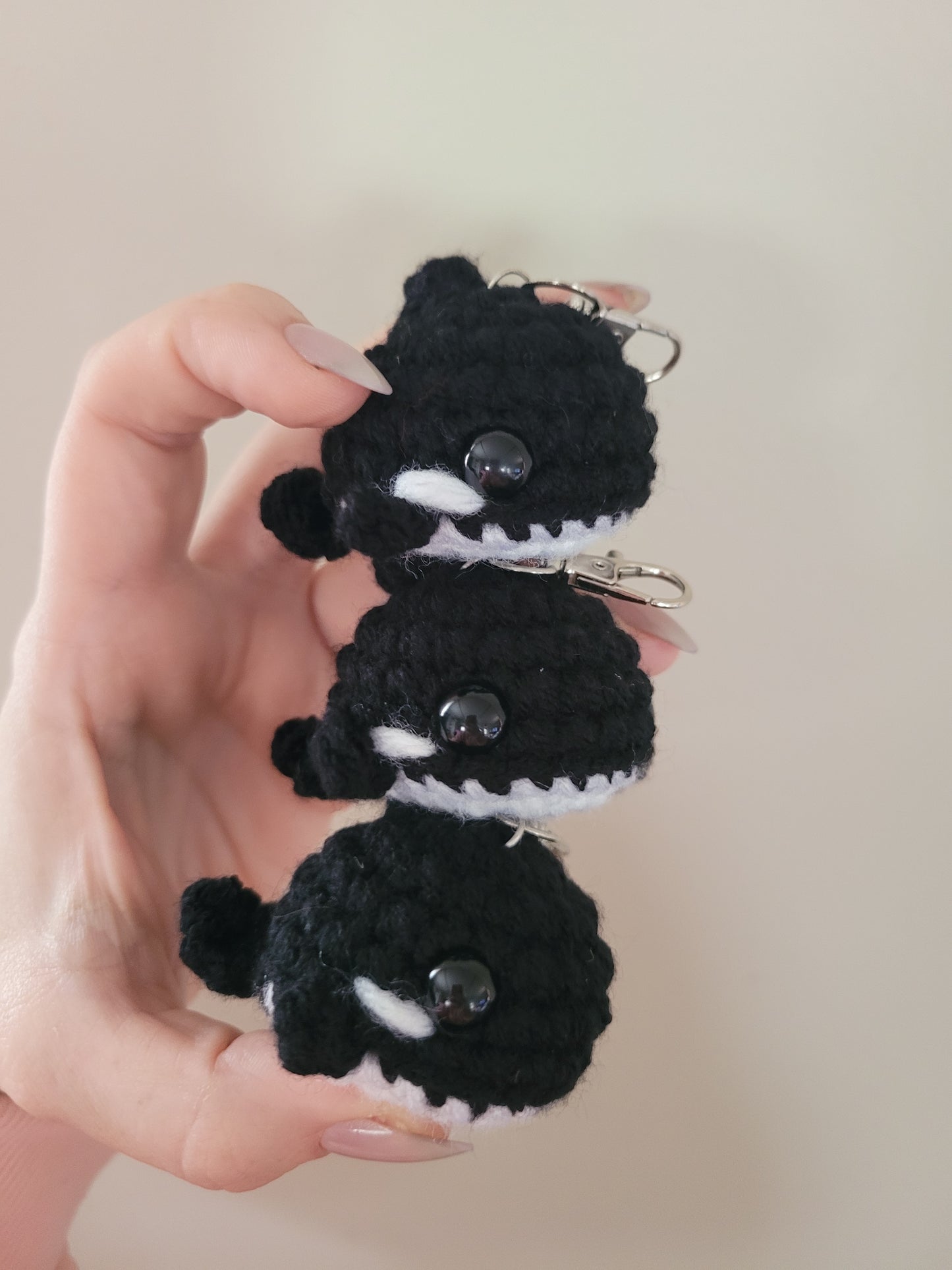 LuvKnotz Tiny Black Keychain Baby Killer Whale Handmade Crochet - Soft Acrylic Yarn, Approx. 2" Long, OOAK stuffed animals