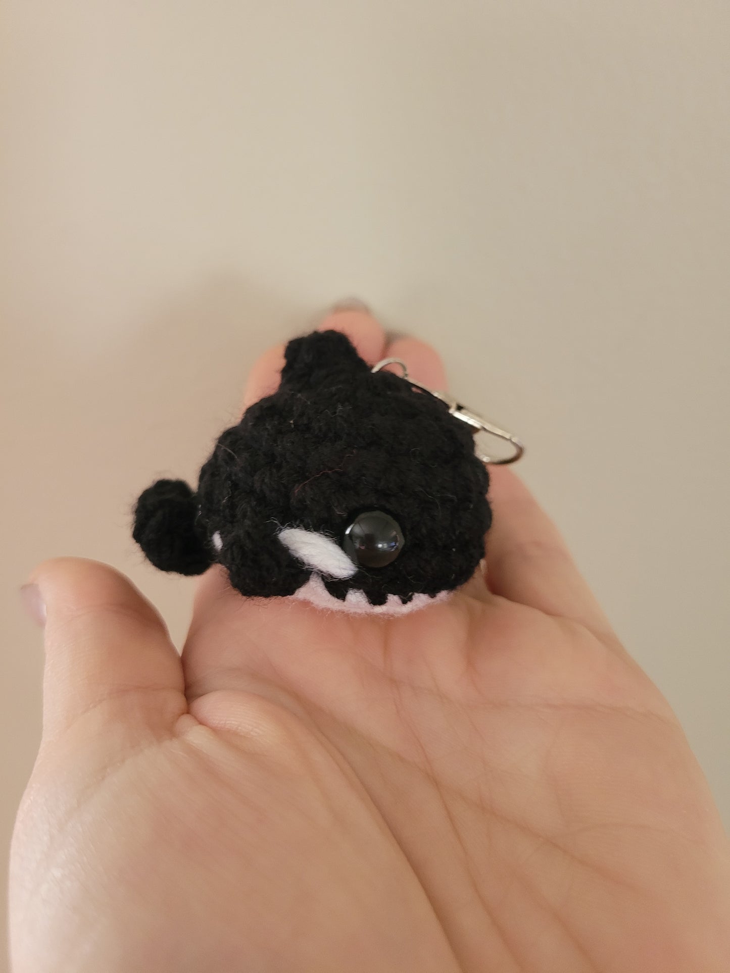 LuvKnotz Tiny Black Keychain Baby Killer Whale Handmade Crochet - Soft Acrylic Yarn, Approx. 2" Long, OOAK stuffed animals