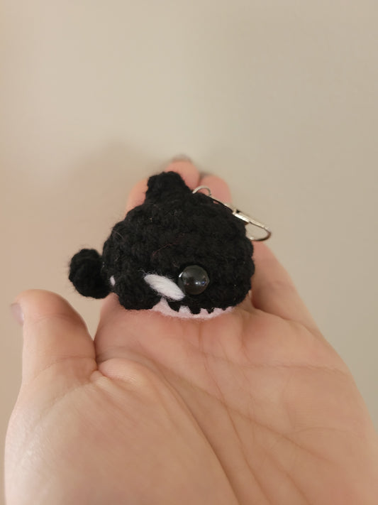 LuvKnotz Tiny Black Keychain Baby Killer Whale Handmade Crochet - Soft Acrylic Yarn, Approx. 2" Long, OOAK stuffed animals