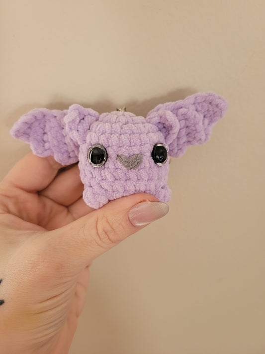 LuvKnotz Tiny Purple Keychain Bat Handmade Crochet - Soft Acrylic Yarn, Approx. 3" Long, OOAK stuffed animals