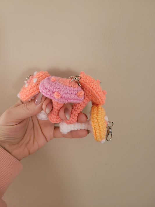 LuvKnotz Tiny Orange Yellow Pink Purple Keychain Mushroom Handmade Crochet - Soft Acrylic Yarn, Approx. 3" Long, OOAK stuffed animals