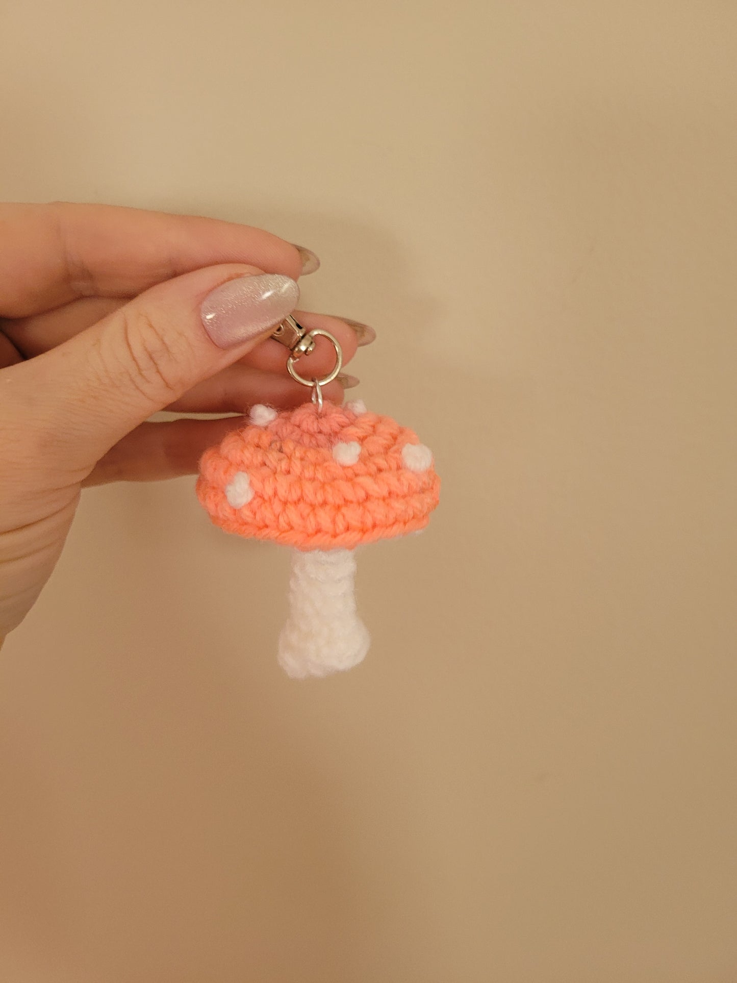 LuvKnotz Tiny Orange Yellow Pink Purple Keychain Mushroom Handmade Crochet - Soft Acrylic Yarn, Approx. 3" Long, OOAK stuffed animals