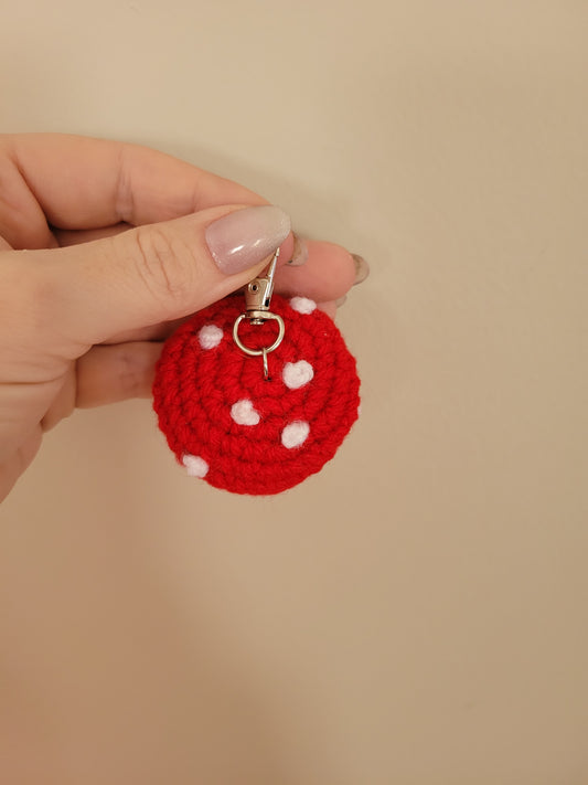 LuvKnotz Tiny Red Keychain Mushroom Handmade Crochet - Soft Acrylic Yarn, Approx. 3" Long, OOAK stuffed animals