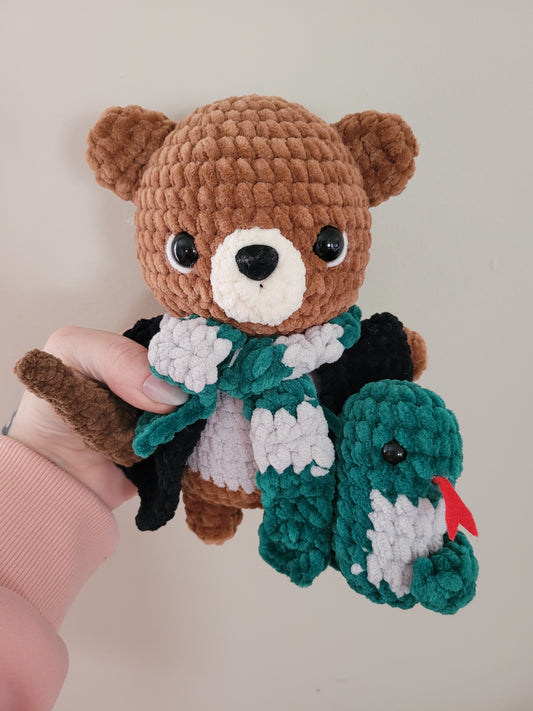 Slytherin Bear - Harry Potter Inspired Character - Unique Design for Stuffed Animal - approx 10"