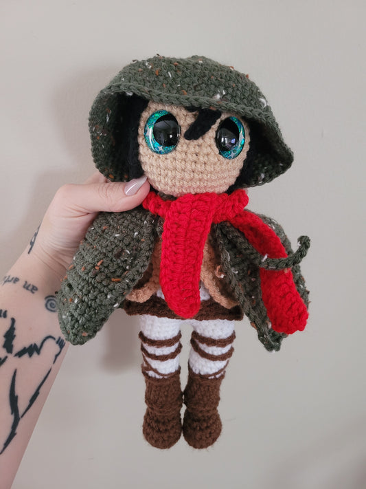 Mikasa the Scout - Attack on Titans Anime Inspired Character - Unique Design for Stuffed Animal - Approx 14"