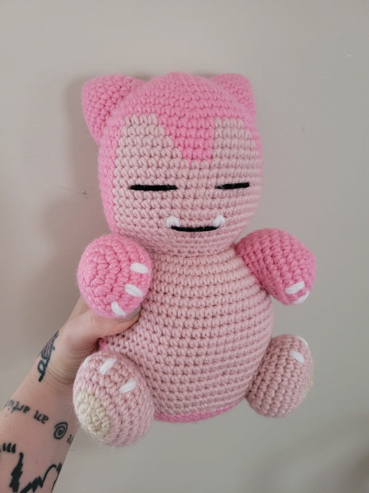 PINK Snorlax - Sleepy Pokemon Inspired - Unique Design for Stuffed Animal - Approx 14"