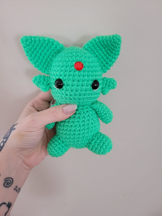 Espeon - Shiny Green Cat Pokemon Inspired - Unique Design for Stuffed Animal - Approx 8"