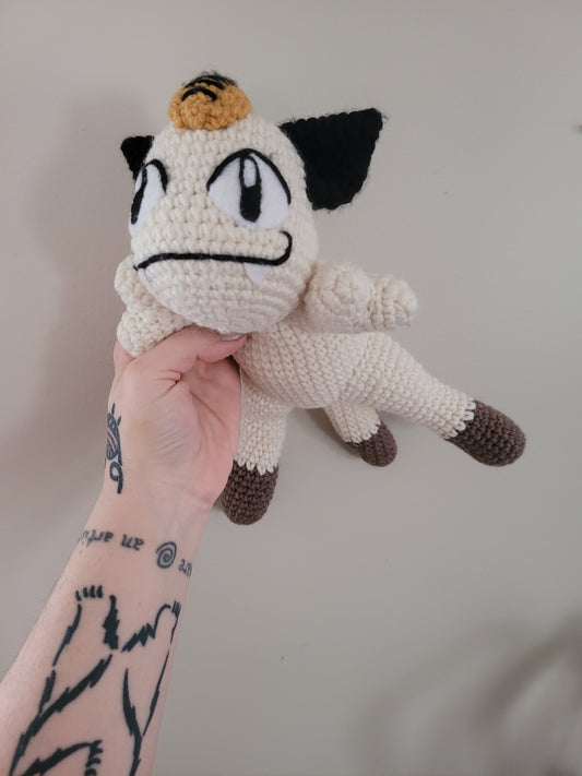 Meowth - Beige Cat Pokemon Inspired - Unique Design for Stuffed Animal - Approx 14"