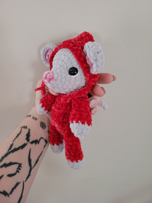 LuvKnotz Medium Christmas Red Pajama Grey Mouse Plush - Unique Design for Stuffed Animal - approx 8"