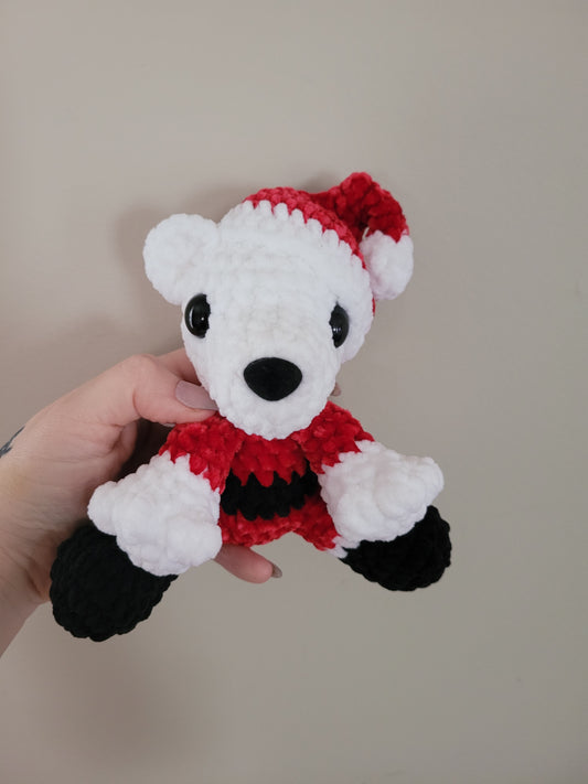 LuvKnotz Medium Christmas Santa White Polar Bear Plush - Unique Design for Stuffed Animal - approx 8"