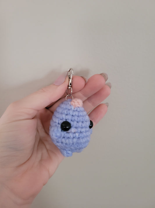 LuvKnotz Tiny Blue Coral Keychain Baby Dinosaur Handmade Crochet - Soft Acrylic Yarn, Approx. 2" Long, OOAK stuffed animals