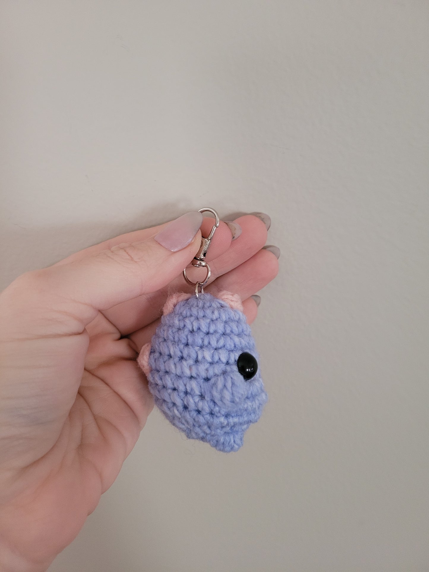 LuvKnotz Tiny Blue Coral Keychain Baby Dinosaur Handmade Crochet - Soft Acrylic Yarn, Approx. 2" Long, OOAK stuffed animals