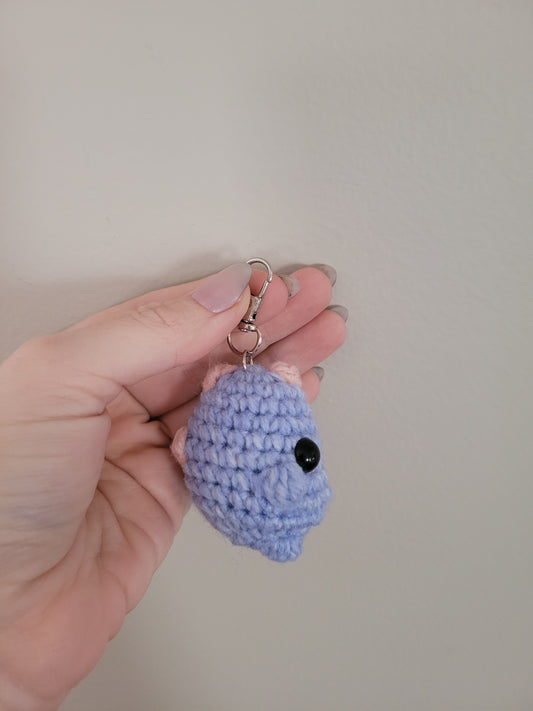 LuvKnotz Tiny Blue Coral Keychain Baby Dinosaur Handmade Crochet - Soft Acrylic Yarn, Approx. 2" Long, OOAK stuffed animals