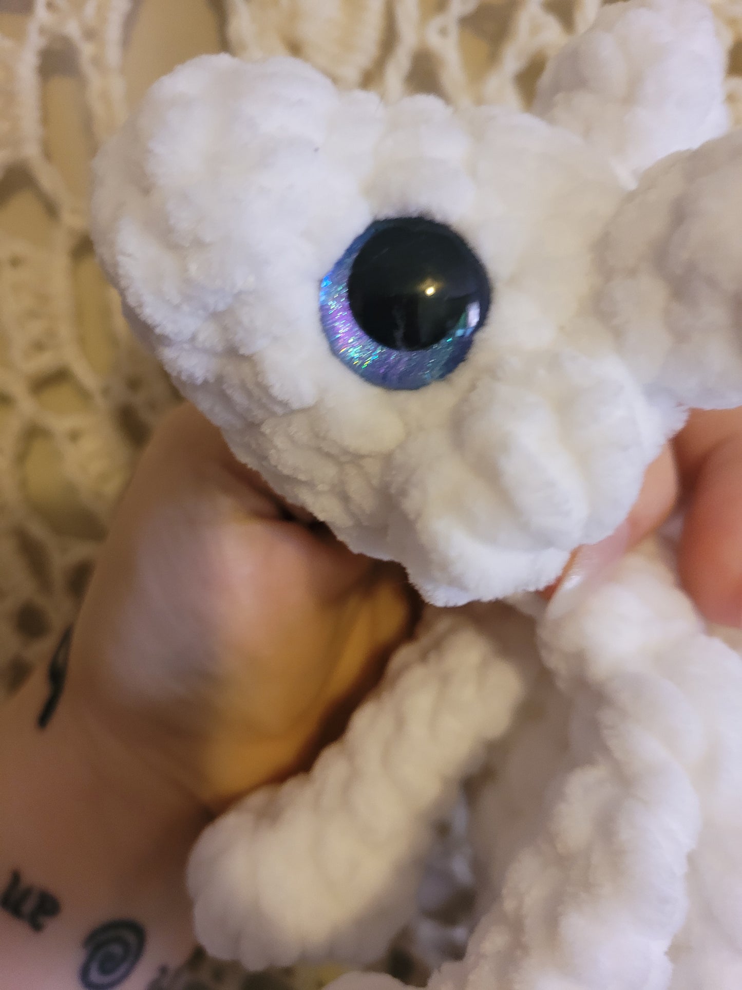 LuvKnotz Small Lightfury White Baby Dragon Handmade Crochet - Soft Chenille Yarn, Approx. 14" Long, Blue Purple Eyes, OOAK stuffed animals