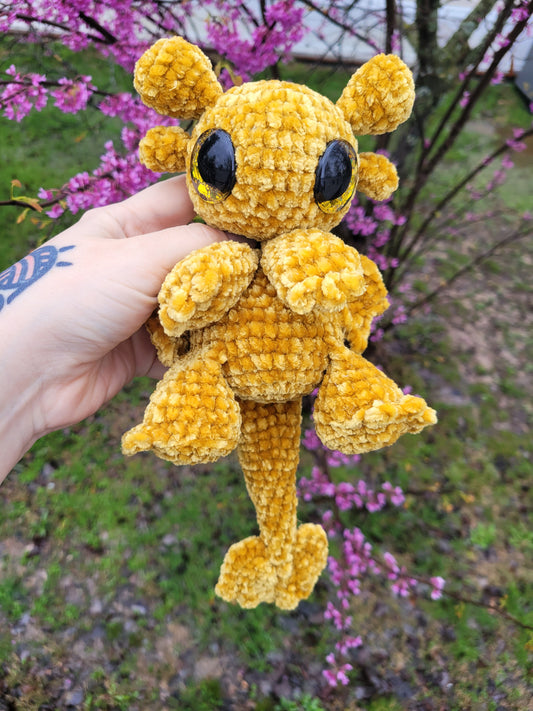 LuvKnotz Medium Baby Andarna Dragon Handmade Crochet - Soft Chenille Yarn, Approx. 12" Long, Gold Glitter Eyes, OOAK stuffed animals