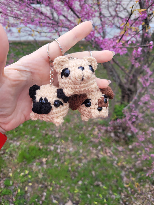 LuvKnotz Tiny Dog Keychain Handmade Crochet - Soft Acrylic Yarn, Approx. 2" Long, OOAK stuffed animals
