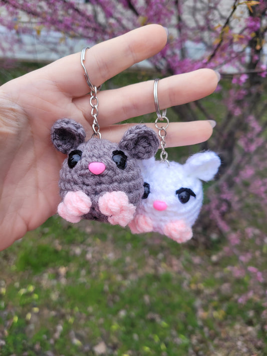 LuvKnotz Tiny Mouse Keychain Handmade Crochet - Soft Acrylic Yarn, Approx. 2" Long, OOAK stuffed animals