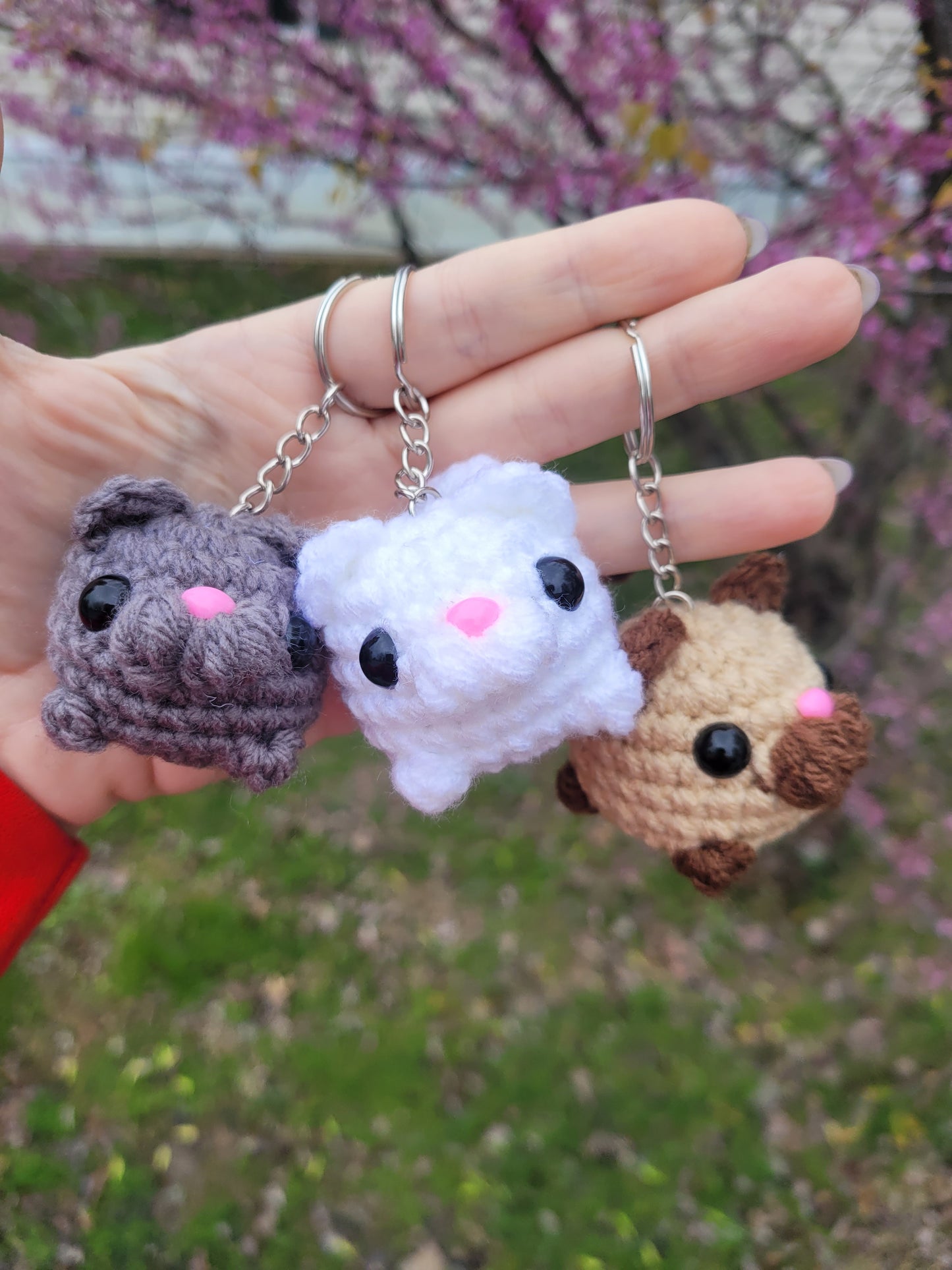 LuvKnotz Tiny Cat Keychain Handmade Crochet - Soft Acrylic Yarn, Approx. 2" Long, OOAK stuffed animals