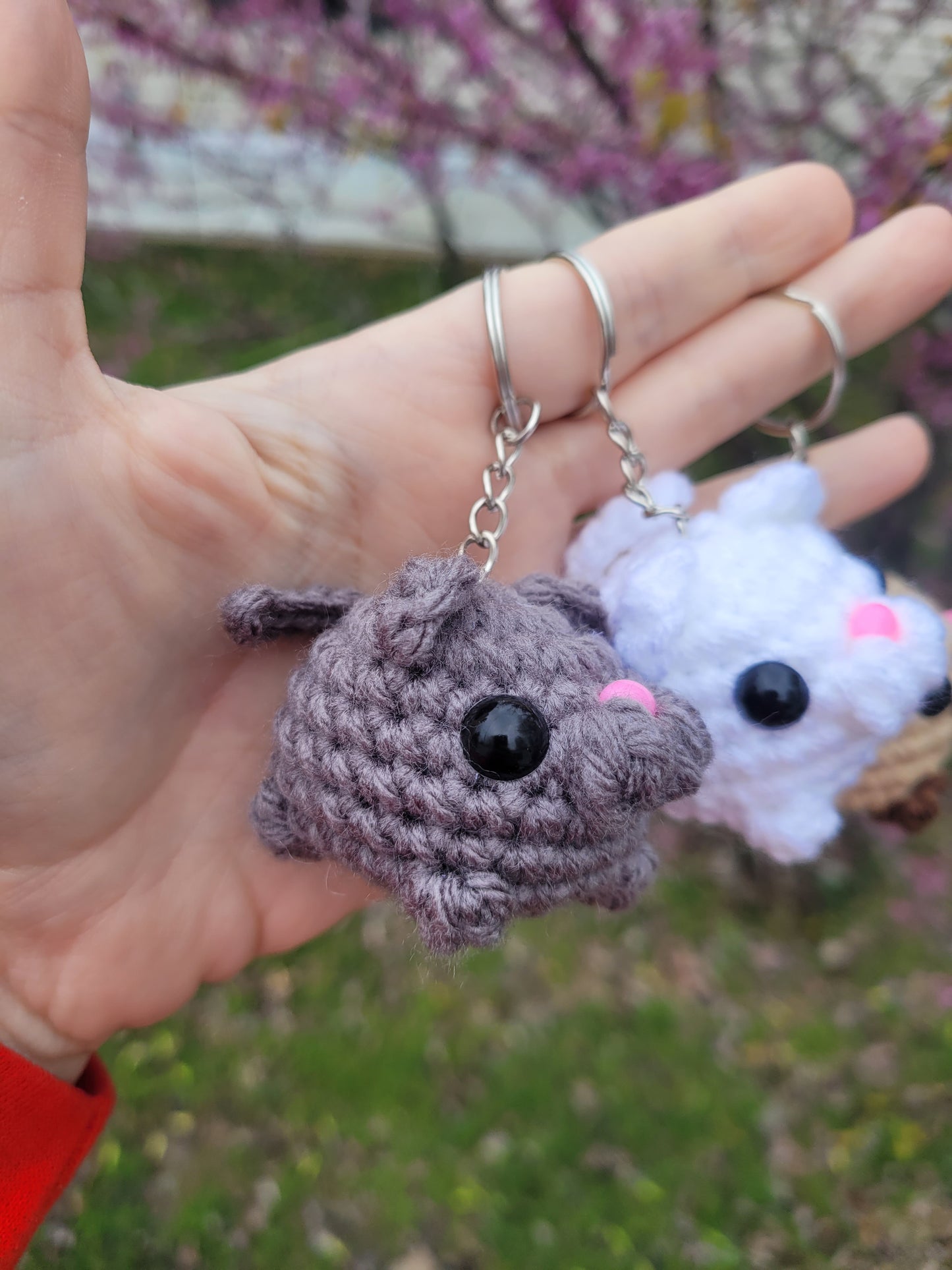 LuvKnotz Tiny Cat Keychain Handmade Crochet - Soft Acrylic Yarn, Approx. 2" Long, OOAK stuffed animals