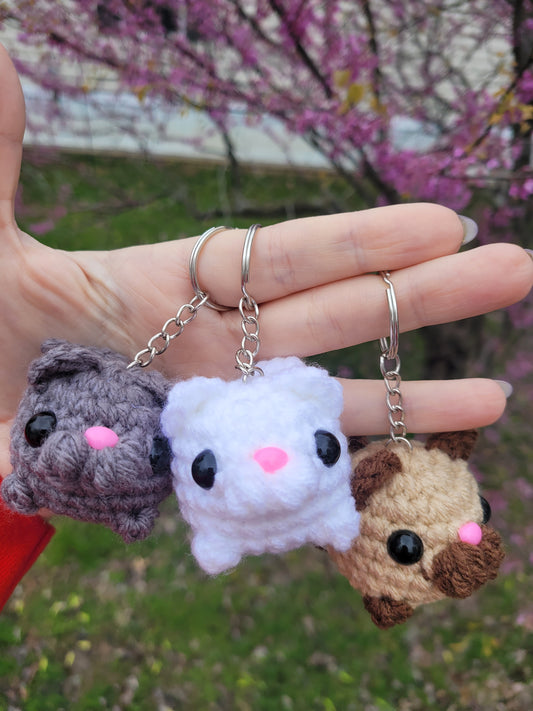 LuvKnotz Tiny Cat Keychain Handmade Crochet - Soft Acrylic Yarn, Approx. 2" Long, OOAK stuffed animals