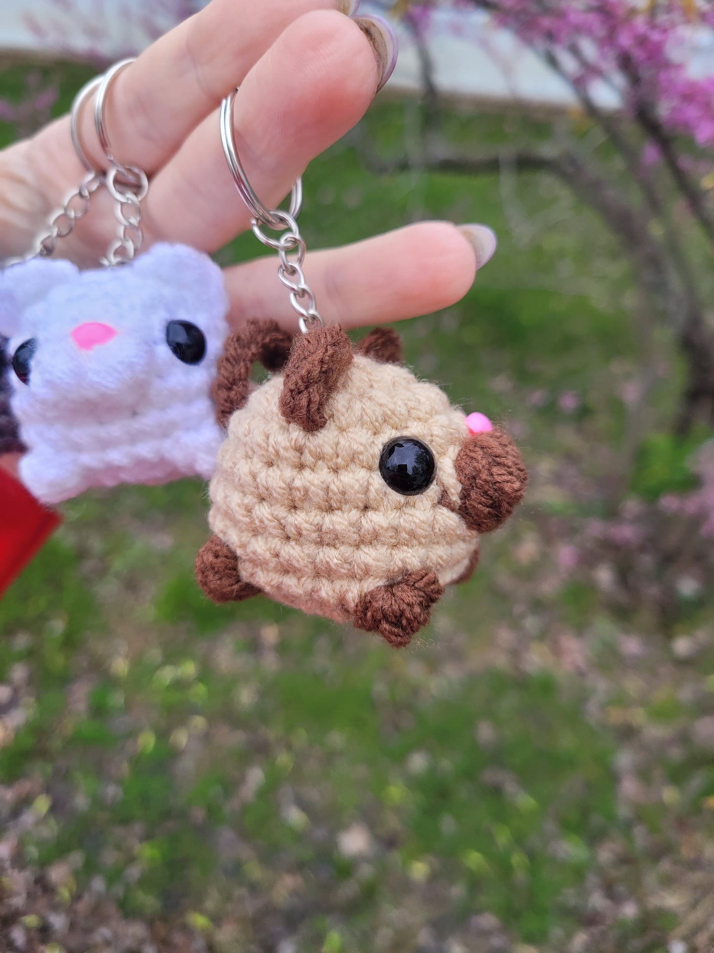 LuvKnotz Tiny Cat Keychain Handmade Crochet - Soft Acrylic Yarn, Approx. 2" Long, OOAK stuffed animals