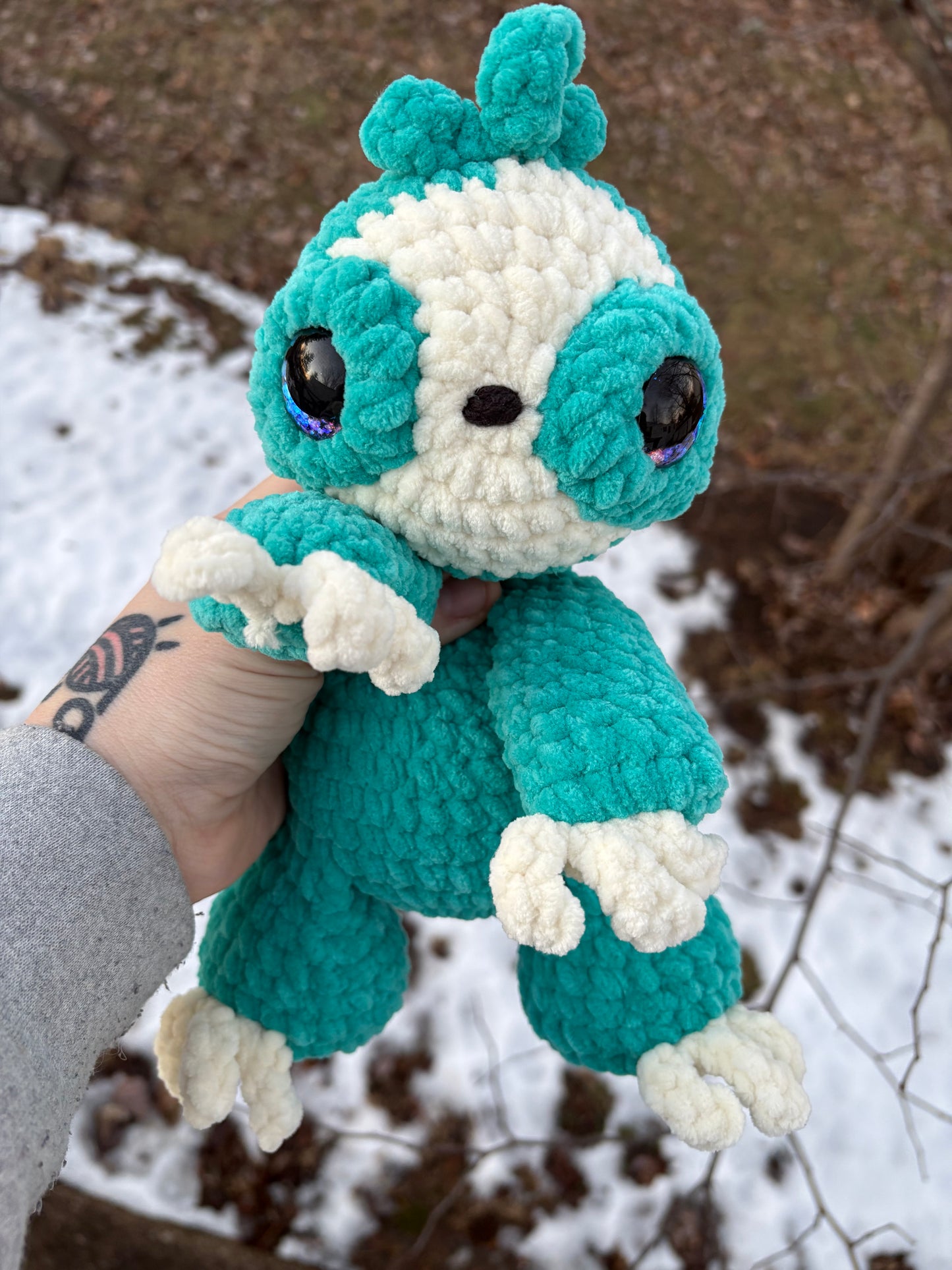 Floppy Turquoise - LuvKnotz Baby Sloth Handmade Crochet - Soft Chenille Yarn, Approx. 12” Long, Hand Painted Eyes, OOAK stuffed animals