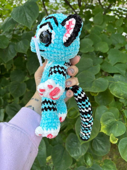 LuvKnotz Medium Blue Baby Demon Tiger Handmade Crochet - Soft chenille Yarn, Approx. 12” Tall, stuffed animals
