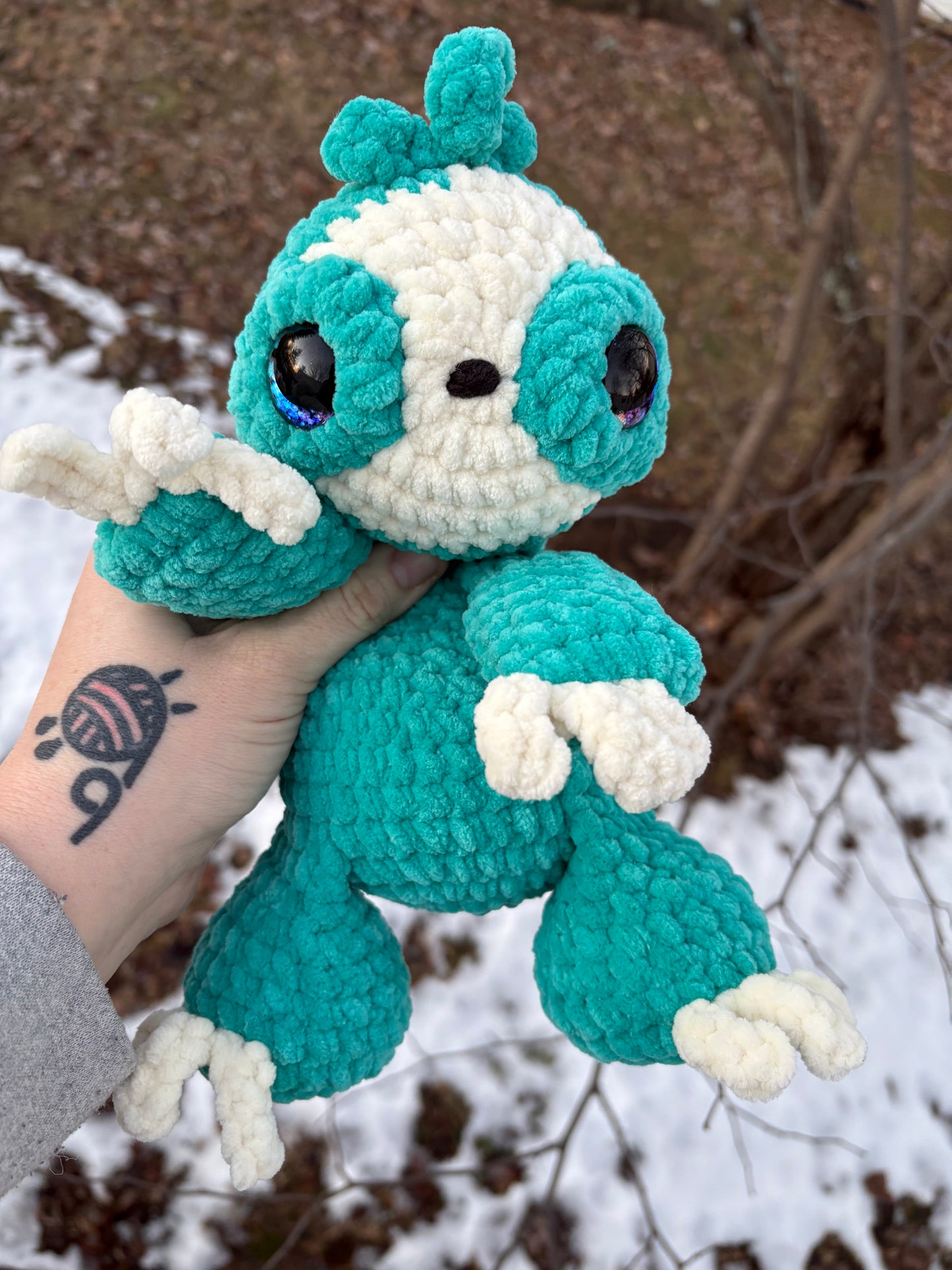 Floppy Turquoise - LuvKnotz Baby Sloth Handmade Crochet - Soft Chenille Yarn, Approx. 12” Long, Hand Painted Eyes, OOAK stuffed animals