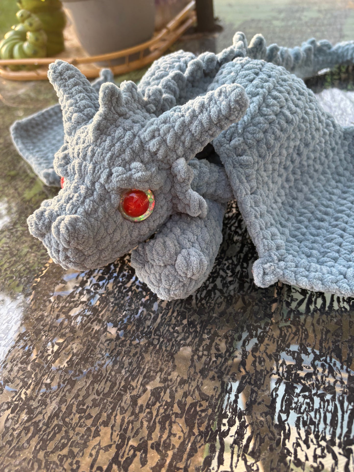 Large Floppy Blue - LuvKnotz Baby Dragon Handmade Crochet - Soft Chenille Yarn, Approx. 18” Long, Hand Painted Eyes, OOAK stuffed animals