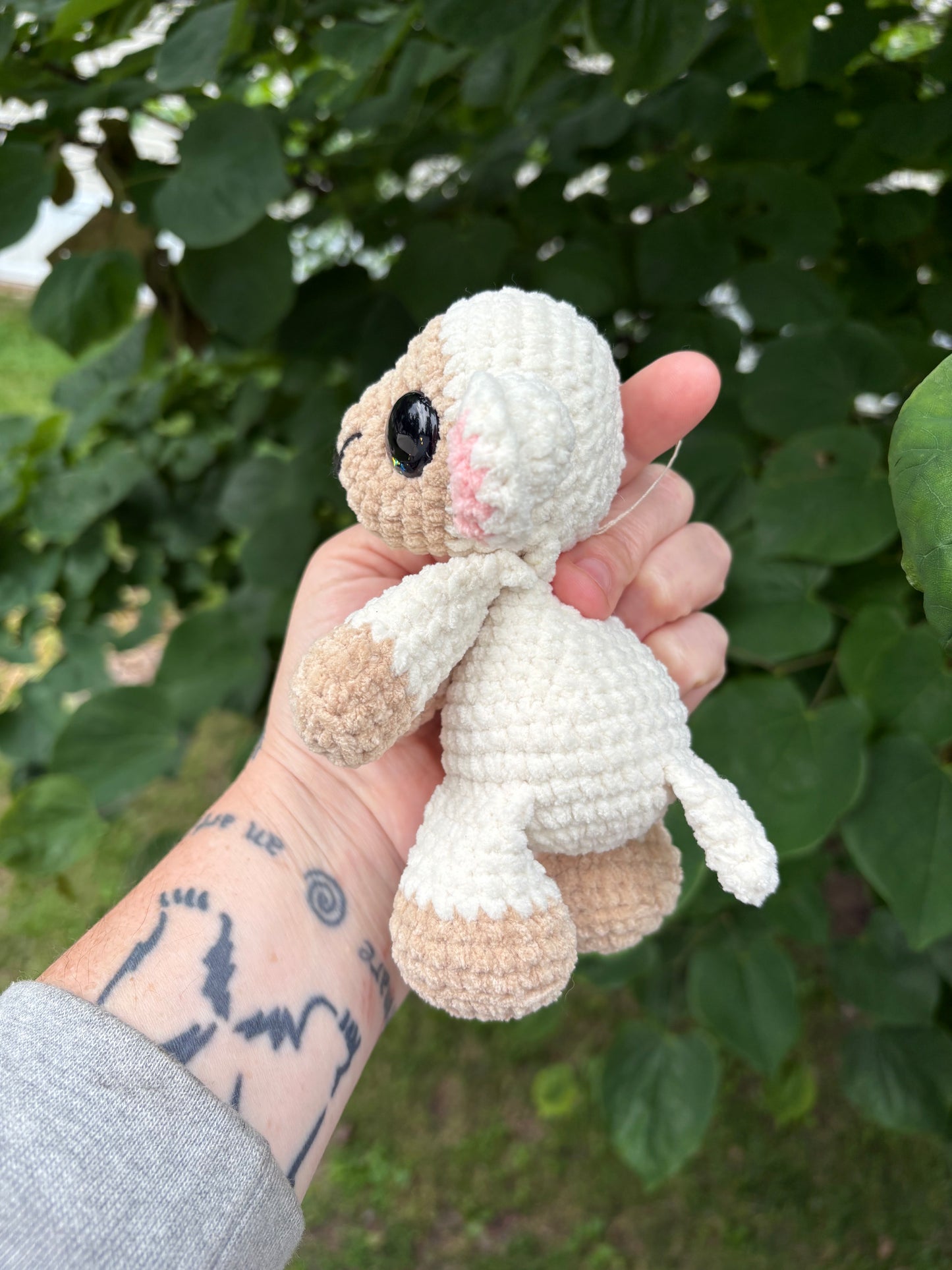 Floppy White - LuvKnotz Baby Lamb Handmade Crochet - Soft Chenille Yarn, Approx. 8” Long, Hand Painted Eyes, OOAK stuffed animals (Copy)