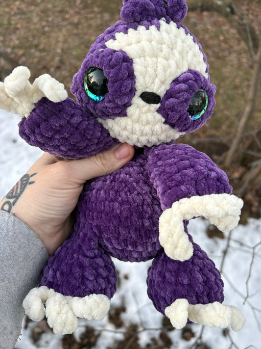 Floppy Violet - LuvKnotz Baby Sloth Handmade Crochet - Soft Chenille Yarn, Approx. 12” Long, Hand Painted Eyes, OOAK stuffed animals