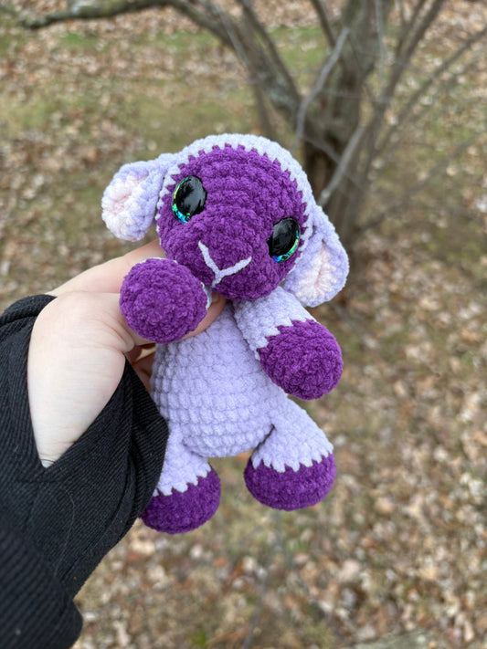 Floppy Purple - LuvKnotz Baby Lamb Handmade Crochet - Soft Chenille Yarn, Approx. 8” Long, Hand Painted Eyes, OOAK stuffed animals