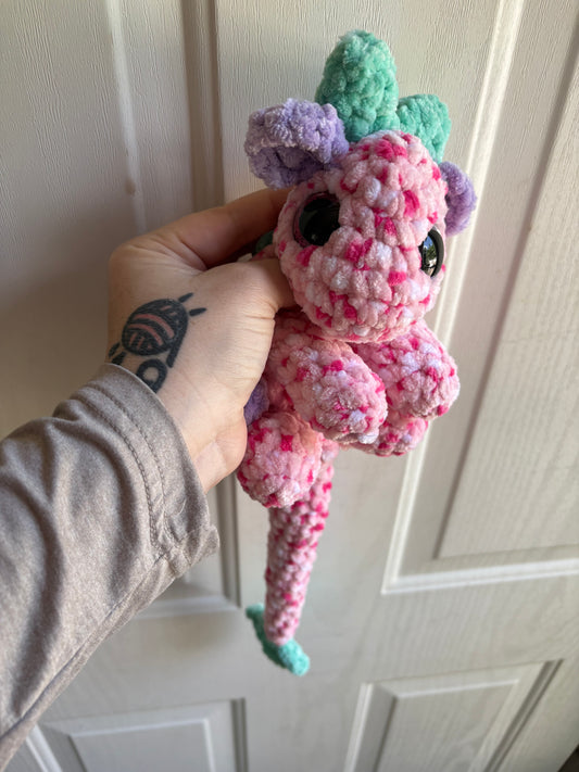 MandaPanda Pink Teal Baby Dragon Handmade Crochet - Soft Chenille Yarn, Approx. 14" Long, Hand Painted Eyes, OOAK stuffed animals