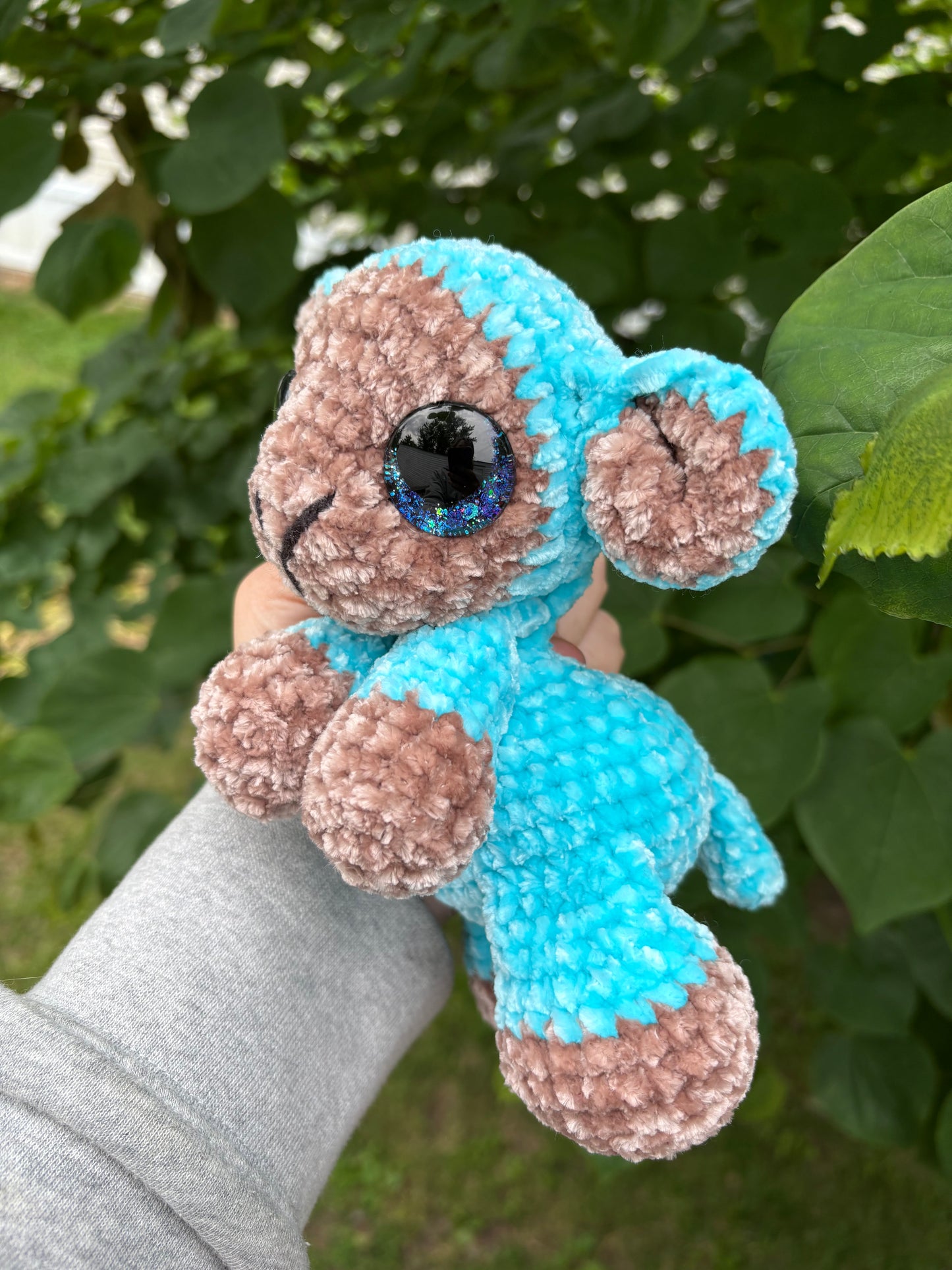 Floppy Blue - LuvKnotz Baby Lamb Handmade Crochet - Soft Chenille Yarn, Approx. 12” Long, Hand Painted Eyes, OOAK stuffed animals (Copy)