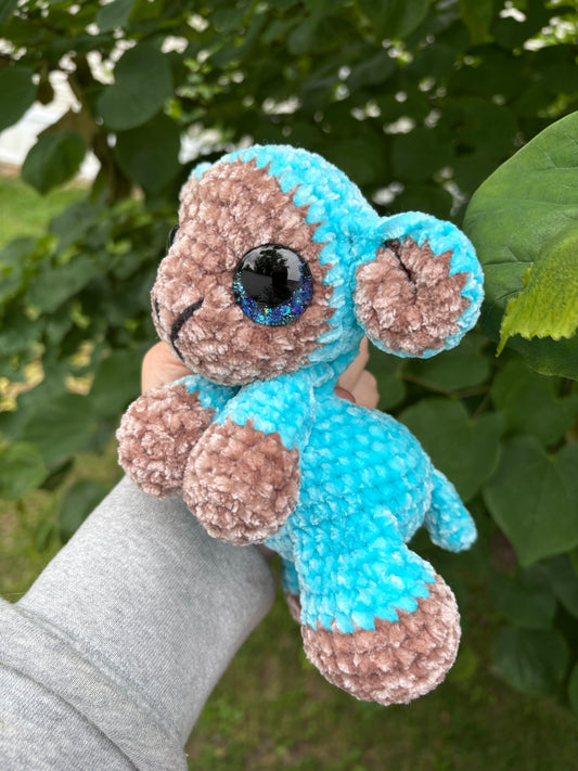 Floppy Blue - LuvKnotz Baby Lamb Handmade Crochet - Soft Chenille Yarn, Approx. 12” Long, Hand Painted Eyes, OOAK stuffed animals (Copy)