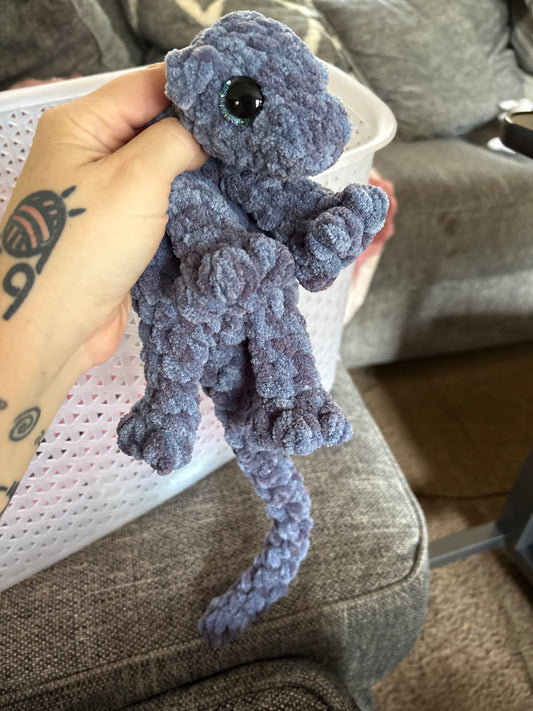 LuvKnotz Small Blue Dapple Baby Dragon Handmade Crochet - Soft Chenille Yarn, Approx. 14" Long, silver Eyes, OOAK stuffed animals
