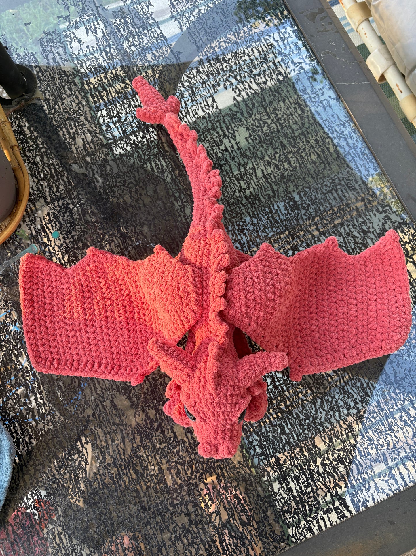 Large Floppy Orange - LuvKnotz Baby Dragon Handmade Crochet - Soft Chenille Yarn, Approx. 18” Long, Hand Painted Eyes, OOAK stuffed animals