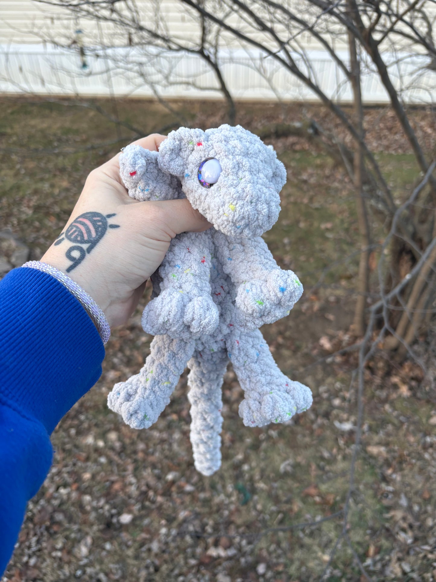 Grey - LuvKnotz Baby Dragon Handmade Crochet - Soft Chenille Yarn, Approx. 14" Long, Hand Painted Eyes, OOAK stuffed animals