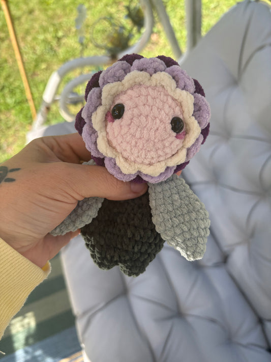 LuvKnotz Small Purple Pansy Flower Creature Handmade Crochet - Soft Chenille Yarn, Approx. 6" tall, OOAK stuffed animals