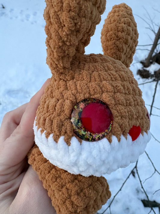 Floppy Brown - LuvKnotz Baby Bunny Rabbit Handmade Crochet - Soft Chenille Yarn, Approx. 10” Long, Hand Painted Eyes, OOAK stuffed animals