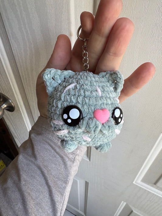 LuvKnotz Small Cactus Cat Keychain Handmade Crochet - Soft chenille Yarn, Approx. 3" Long, stuffed animals