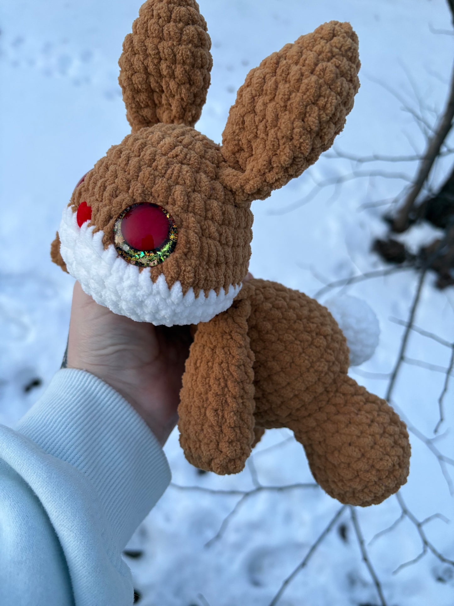 Floppy Brown - LuvKnotz Baby Bunny Rabbit Handmade Crochet - Soft Chenille Yarn, Approx. 10” Long, Hand Painted Eyes, OOAK stuffed animals