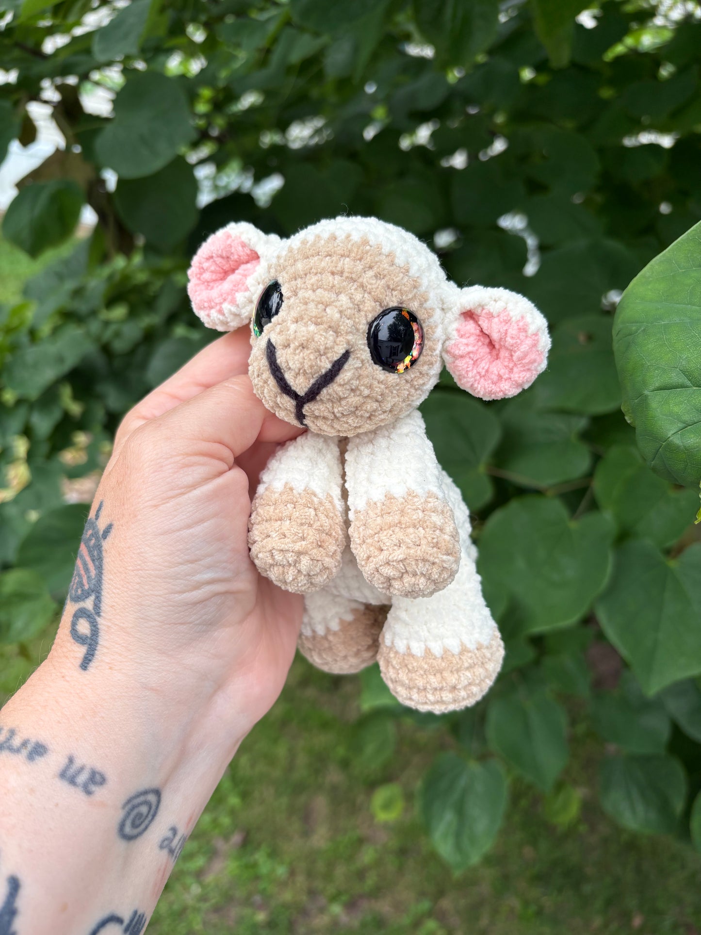 Floppy White - LuvKnotz Baby Lamb Handmade Crochet - Soft Chenille Yarn, Approx. 8” Long, Hand Painted Eyes, OOAK stuffed animals (Copy)