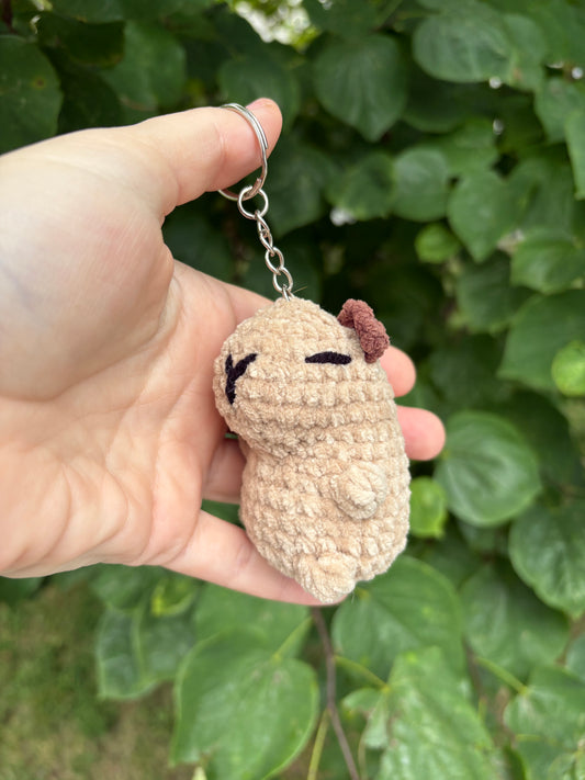 LuvKnotz Small Capybara Keychain Handmade Crochet - Soft chenille Yarn, Approx. 3" Long, stuffed animals