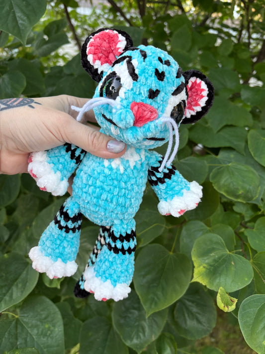 LuvKnotz Medium Blue Baby Demon Tiger Handmade Crochet - Soft chenille Yarn, Approx. 12” Tall, stuffed animals