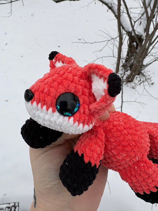 Floppy Orange Fox - LuvKnotz Baby Fox Handmade Crochet - Soft Chenille Yarn, Approx. 8” Long, Hand Painted Eyes, OOAK stuffed animals