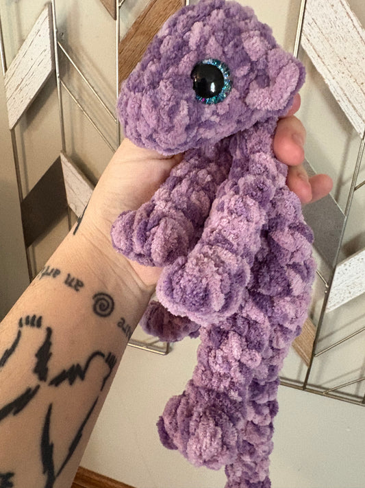 LuvKnotz Small Purple Dappled Baby Dragon Handmade Crochet - Soft Chenille Yarn, Approx. 14" Long, Hand Painted Eyes, OOAK stuffed animals