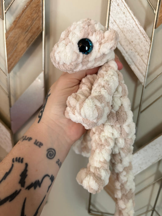 LuvKnotz Cream Dappled Baby Dragon Handmade Crochet - Soft Chenille Yarn, Approx. 14" Long, Hand Painted Eyes, OOAK stuffed animals